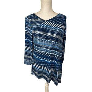 Chico's Travelers Women's 1 = M Asymmetrical Hem Tunic Stretch Top Blue EUC